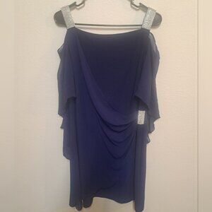 MSK Womens Blue Rhinestone Strap Sleeveless Sheer Cape Overlay Blouse XL